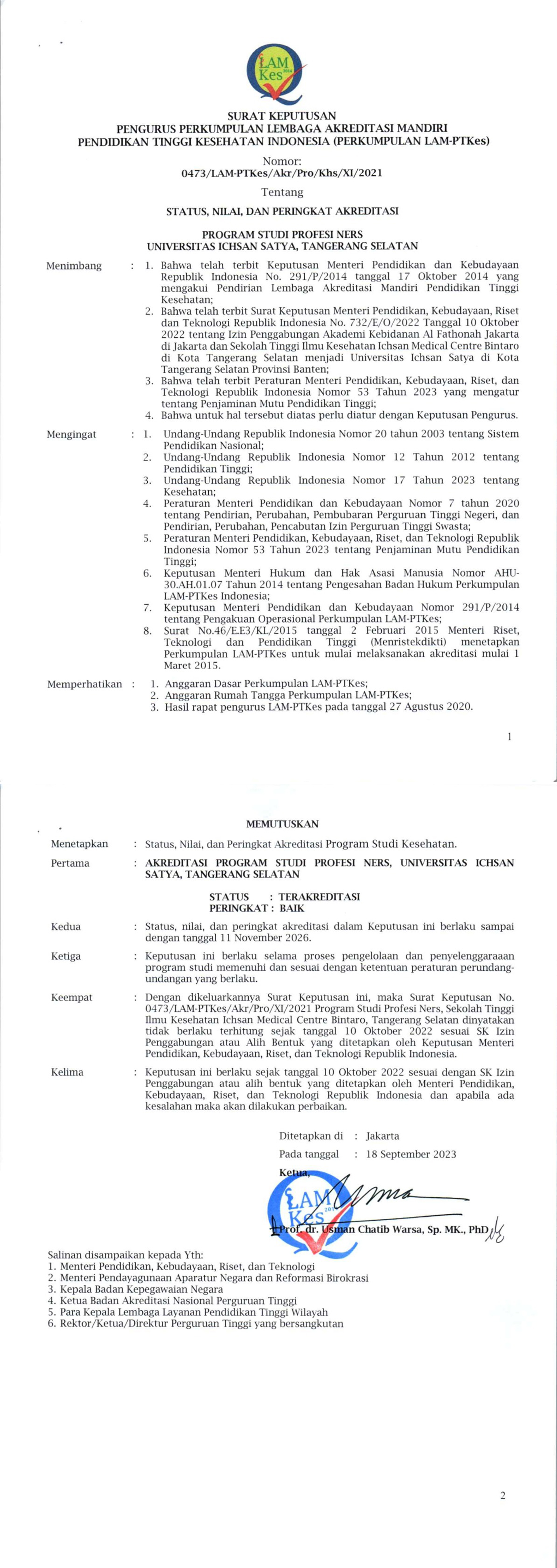 SK Akreditasi Profesi Ners